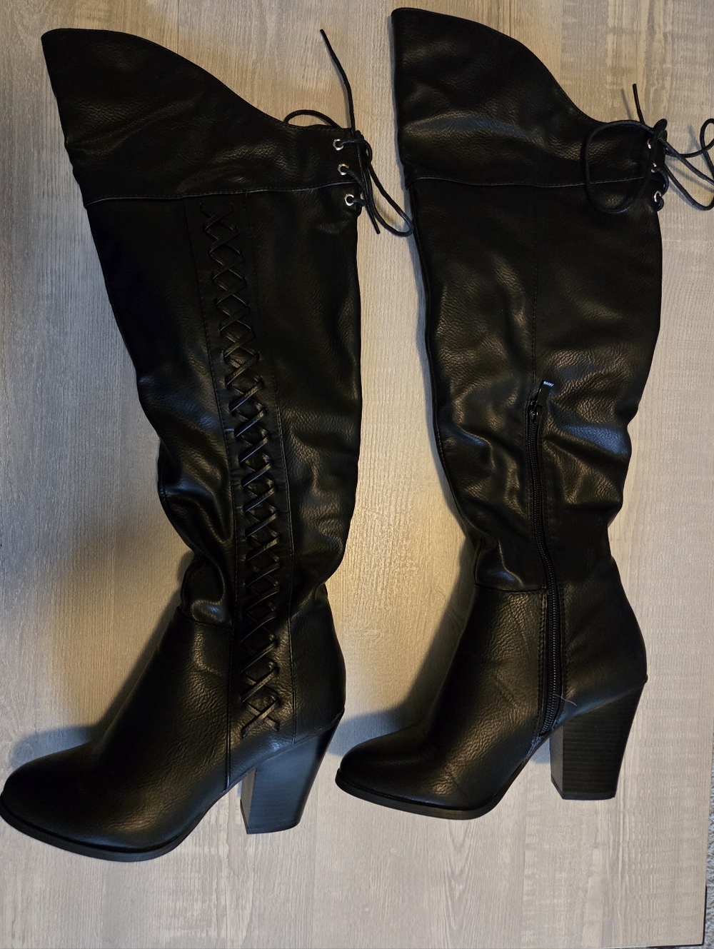 Journee Collection Black Over-the-Knee Lace-Up Block Heel Boots